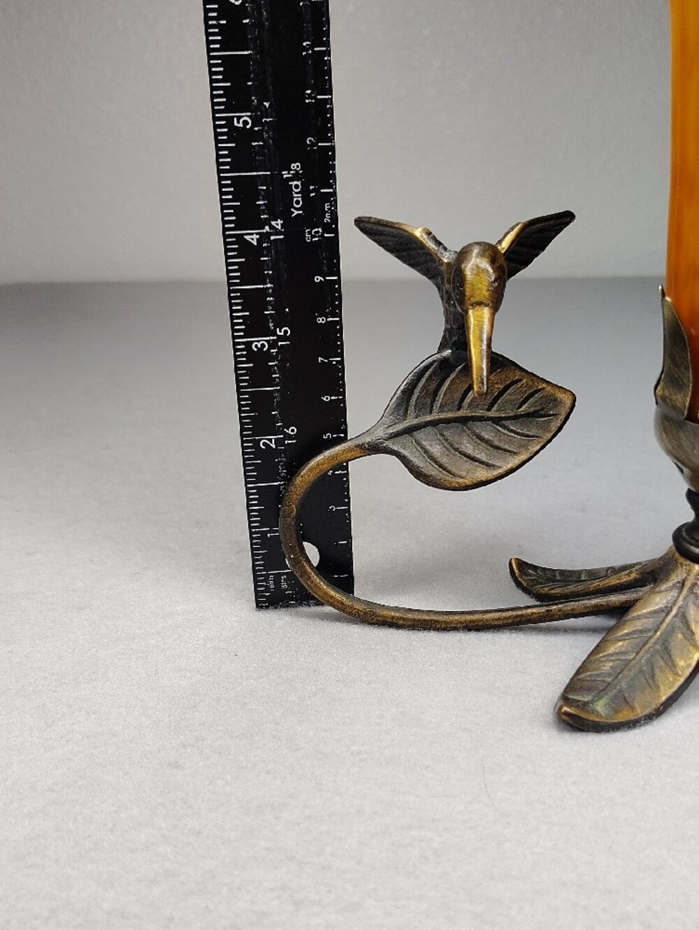 Vintage Floral Glass Pendant Lamp - Amber to Green Shade W/Hummingbird - Picture 15 of 16
